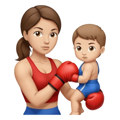 Light brunette fit mom boxing with baby boy sticker