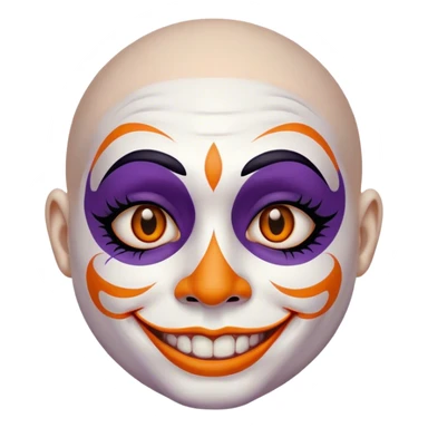 Juggalo smiley face that is Perfectly round and hairless with white skin with realistic human brown colored eyes and elaborate but symmetrical lined face paint that is orange outlined in dark purple sticker