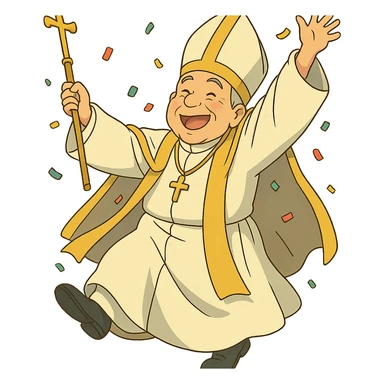 ghibli style pope partying sticker