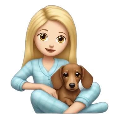light-eyed white girl in pajamas and her dachshund dog sticker