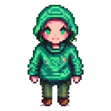 Change the jumper to green, keep pixel art style, with no background sticker