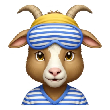 a goat with yellow sleep mask and wearing shirt sticker