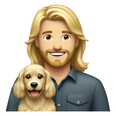 smiling bearded blonde boy with and long hair with dog indoors sticker