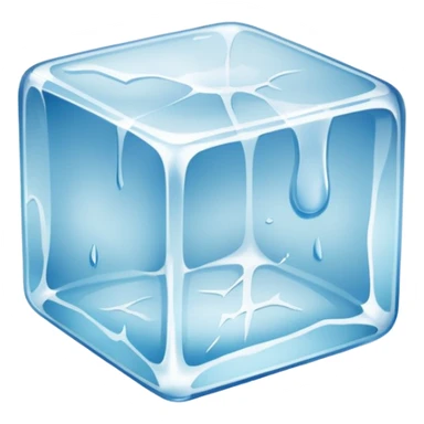 A single transparent ice cube on a clean white background, with realistic reflections and refractions. The ice cube has visible cracks and textures inside, slightly melting on the surface. Studio lighting, high detail, macro photography style. sticker