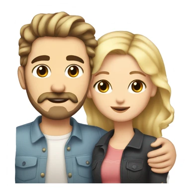 White girl with dark lash line and blonde highlights in her hair, hugging a white guy with short dark brown curly hair and a mustache and face beard trimmed  sticker