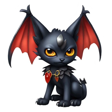 Cute edgy cool realistic vampiric dark eldritch fantasy Litten-Fakémon-Digimon with bat-wings as ears full body sticker