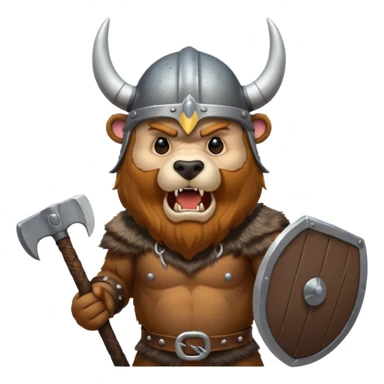Viking Bear wearing horned helmet growling. holding axe sticker