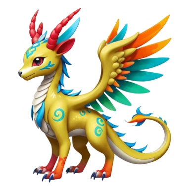 Tribal Colorful Exotic Dutch-Angel-Dragon-Fionbri-Kalon-Falvie-Vernid-Meloetta-Pokémon-Fakémon-Digimon-Spectrobe-hybrid-fusion, full body, with painted paint splash markings  sticker