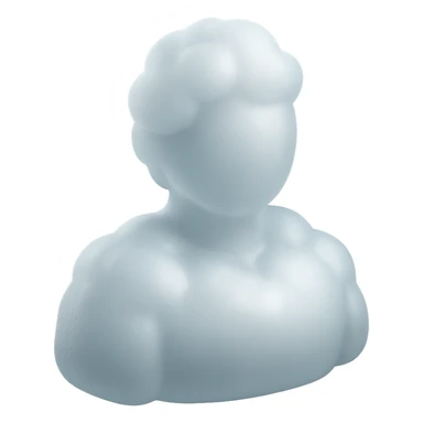 shoulder-up person fully made of white fluffy convex clouds, matte glass style sticker