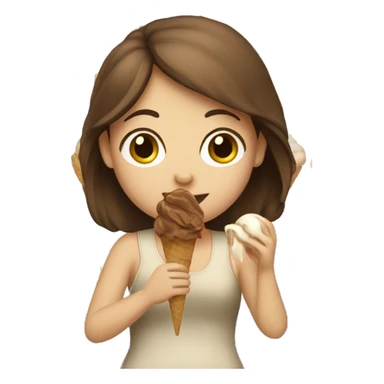 Girl with brown hair eating ice cream sticker
