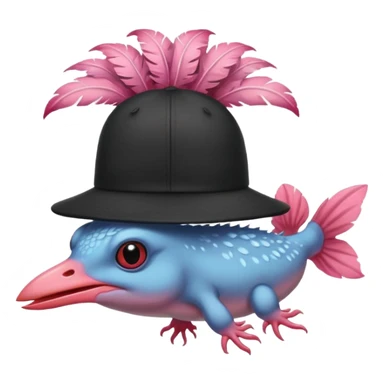 black bird wearing an axolotl hat sticker