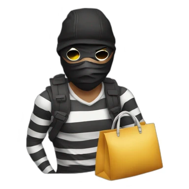 a bandit in striped clothes and a black mask over his eyes, carries a bag of money behind his back sticker