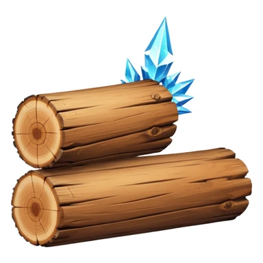 two logs, one propped up sideways on the bottom log, with a sparkle in the foreground. the log should not have a hole in the center. sticker