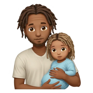 African Dad with short dread locs, with his baby girl in arm, babys face is not seen, baby has brown skin sticker