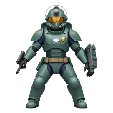 Helldiver soldier in power armor with helmet sticker