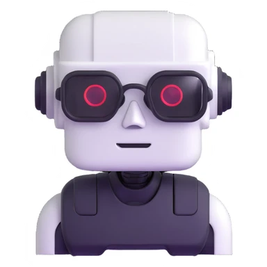 White robot with cyberpunk glasses, AI, futuristic sticker