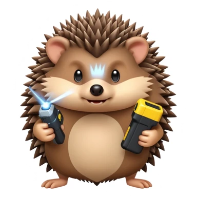 Hedgehog holding a taser sticker