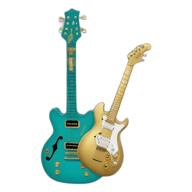 Soolking brook ;black affro cut ;turquoise electric guitar;golden crown ;skeletal face sticker