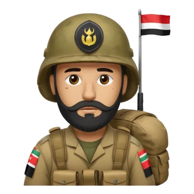 A very tired and sad, swarthy Iraqi soldier with a beard, an Iraqi flag on his helmet, a sad expression and bags under his eyes sticker