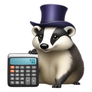 A badger with an elegant hat and a calculator  sticker