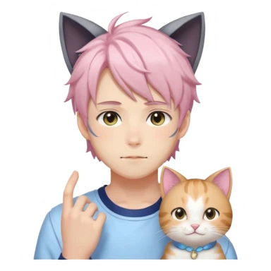 Shiny Blushing Cute Beautiful Shota Anime Man with Cat Ears Trending Style Cottagecore Pastelcore  sticker