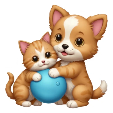 kiskutya egy cicával játszik sticker