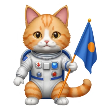 a cat in space suit, holding blue rectangle flag sticker