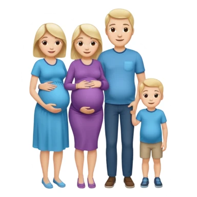 I want a couple. Only the wife is pregnant. Both the husband hand wife family are stand behind them. No kids sticker