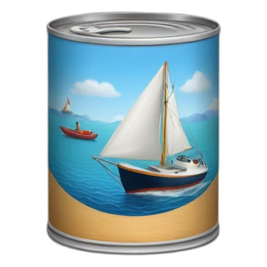 Realistic can of tuna showing a sailing boat sticker