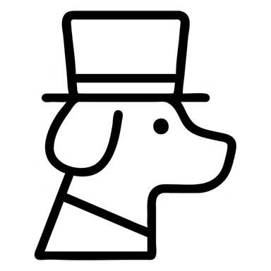 dog wearing a tophat, outlined icon style sticker