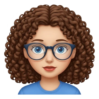 Girl with curly brown hair, blue eyes, and glasses  sticker