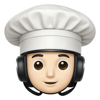 Blacked out motorcycle helmet with a white chefs hat on top sticker