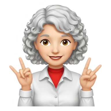 silver, short, wavy-haired with curls, smiling pretty lady, index/middle fingers crossed on right hand

 sticker