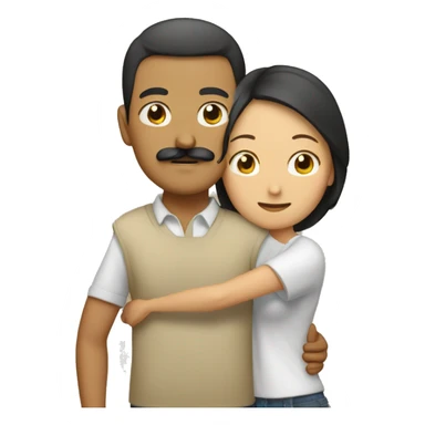 Tan male with mustache hugging Asian female sticker