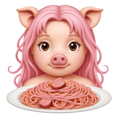   renaissance portrait of a lady as a pig with pink spaghetti and spam slop background  sticker