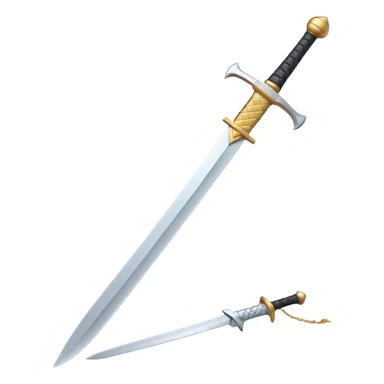 Clash of Clans aesthetic: Cinematic Playful Pixel 3D Sword Emoji, rendered in a 3D vector-style similar to standard emojis with minimal shading and bold, simplified shapes. A compact, distinct form with signature details, softly glowing with a pixelated adventure charm. Simplified yet unmistakably iconic, highly detailed and consistent, glowing with a soft radiance and high shine. Stylized with a touch of classic pixel-art charm and a soft glowing outline, capturing the essence of a beloved gaming relic with a friendly, playful manner! sticker