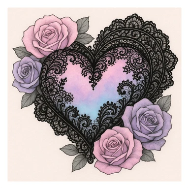 pastel goth heart with pastel roses and black lace sticker
