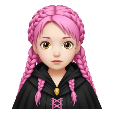 pink braids hair kid girl, white skin, wear black cloak sticker