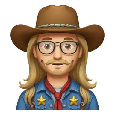 long hair cowboy with glasses sticker