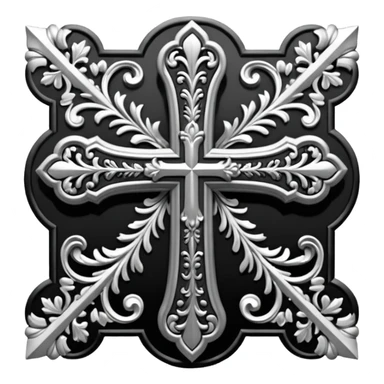 a black and white detailed cross sticker