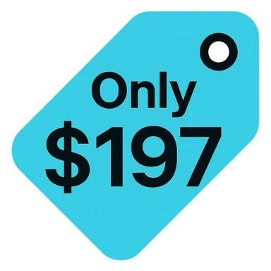 Change the colors of the price tag icon to cyan and black. Keep the text 'Only $197' visible and bold. Use a modern and bold style with lineal color icon characteristics, focusing on cyan and black colors for a sleek look. sticker