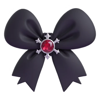 3D emoji gothic bow, black velvet with silver cross charm and dark red gemstone center sticker