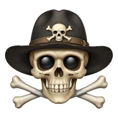 A skull and crossbones wearing a black wide brimmed traveler's hat. sticker