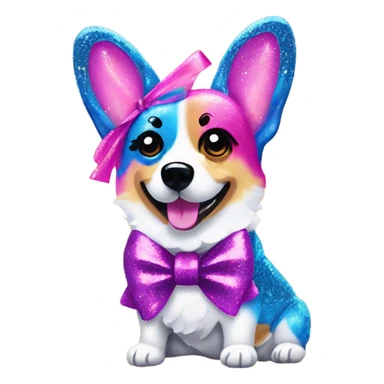 Lisa frank glitter corgi with ribbon bow on head sticker