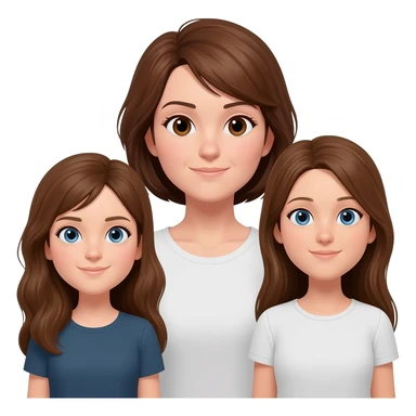 Mom (brown hair and brown eyes) and two 25 year old adult daughters (brown hair and blue eyes) all with pale skin And all the same size sticker