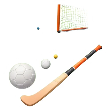 A field hockey stick and ball on a vibrant green grass field, with goalposts and clear field markings in the background. The scene emphasizes the bright, lush grass, highlighting the fast-paced and strategic nature of hockey on a well-maintained pitch. sticker