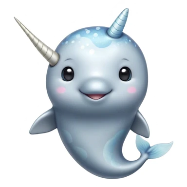 Cinematic Cute Narwhal Portrait Emoji, Head tilted playfully and inquisitively, showcasing a sleek, streamlined body with subtly iridescent, mottled gray skin and a prominently spiraled ivory tusk, complemented by round, sparkling eyes full of gentle wonder, Simplified yet irresistibly adorable features, highly detailed, glowing with a warm, friendly arctic glow, high shine, affectionate and lively, stylized with a touch of whimsical marine charm, soft glowing outline, capturing the essence of a mischievous yet loving narwhal that seems as if it could frolic out of the screen into your heart! sticker