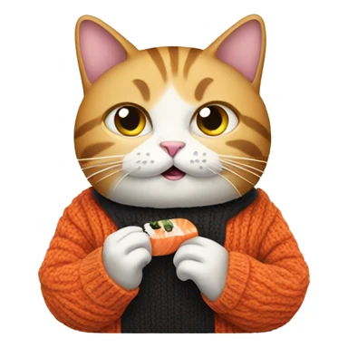 A cat wearing a sweater eating sushi  sticker