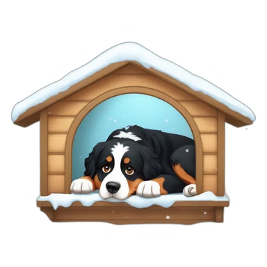 bernese mountain dog lying in a snow house sticker