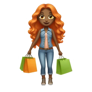 Tan girl with long orange hair wearing cute outfit holding shopping bags sticker